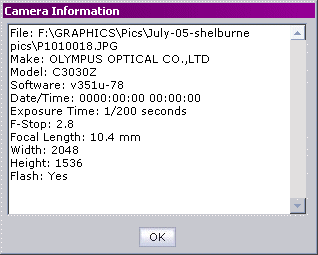 Camera info. for JPG files